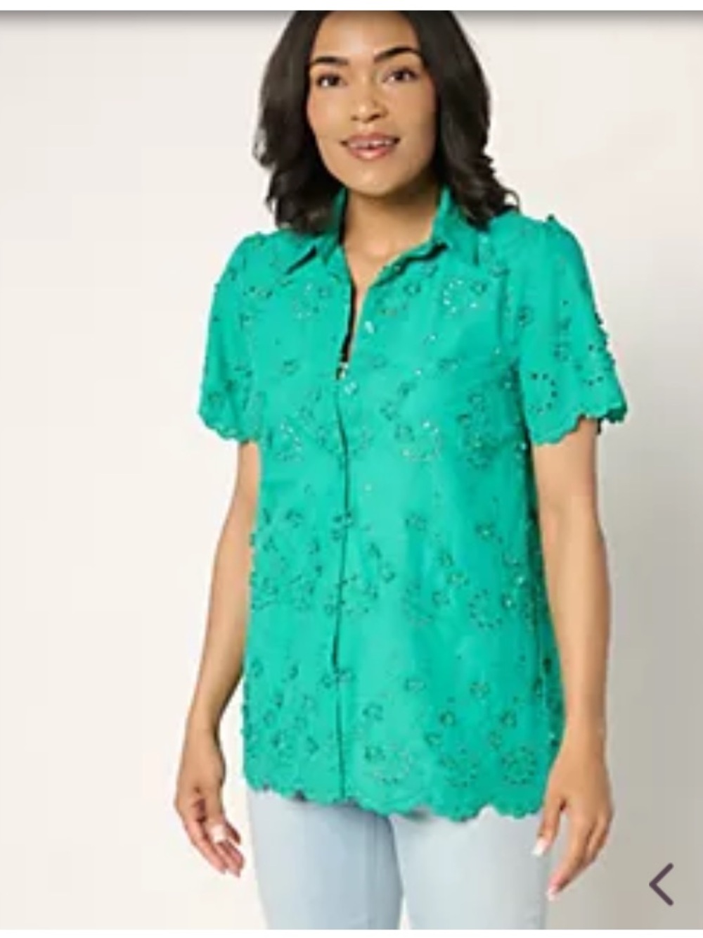 Susan Graver, pure Eyelet Short-Sleeve Button-Down Shirt